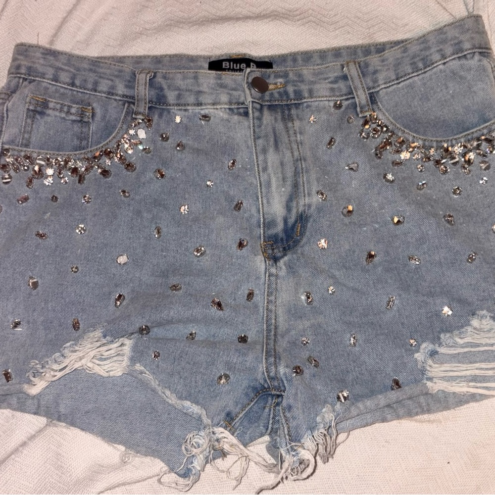 Blue Blush Light Blue Embellished Jean Shorts